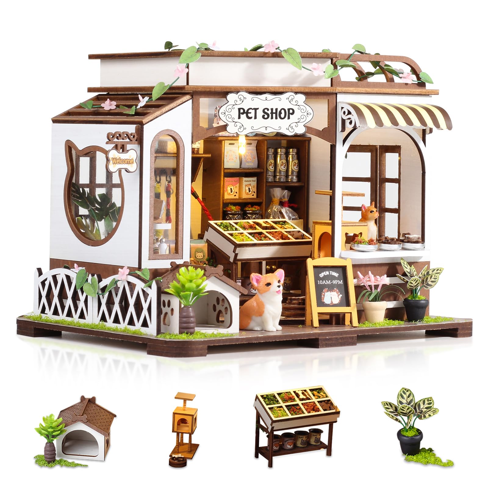 GuDoQi DIY Miniature House Kits, DIY Miniature Dollhouse Kit with Furniture, Tiny House Kits 1:24 Scale, Creative DIY Crafts for Adults Teen, Easter Day Birthday Gifts, Pet Shop
