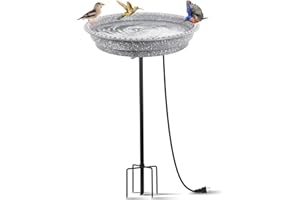 Feemiyo Heated Bird Bath for Outdoors for Winter, 75W Bird Bath Water Heater Bird Bath Deicer,Deep Bowl Thermostatic Control Weather Resistance Available with Stable Metal Pole for All Seasons(Grey)