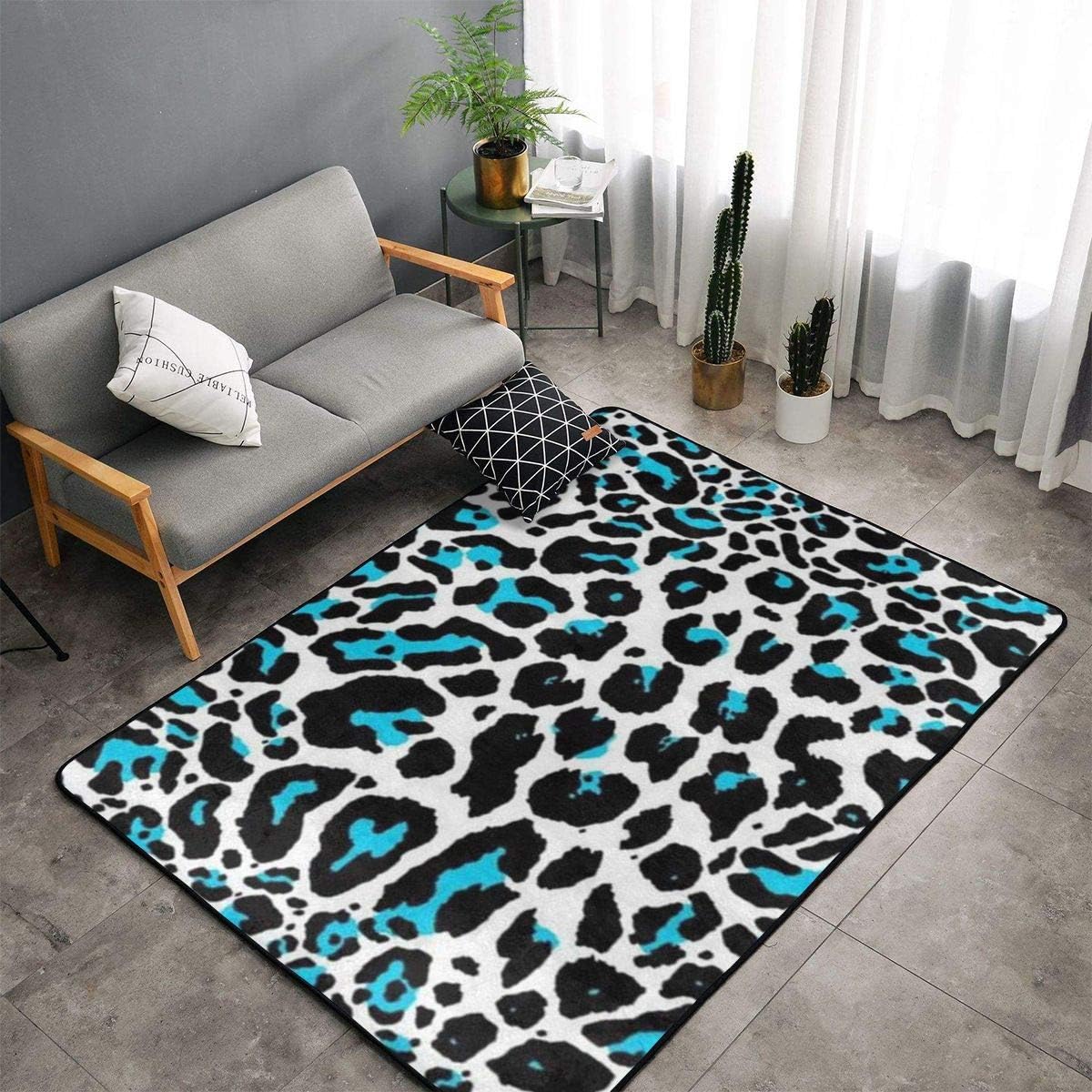 Bedroom Livingroom Sitting-Room Extra Large Area Rugs Home Art - Cheetah Blue and Black Leopard Floor Mat Doormats Quick Dry Toilet Bath Rug Exercise Mat Throw Rugs Carpet