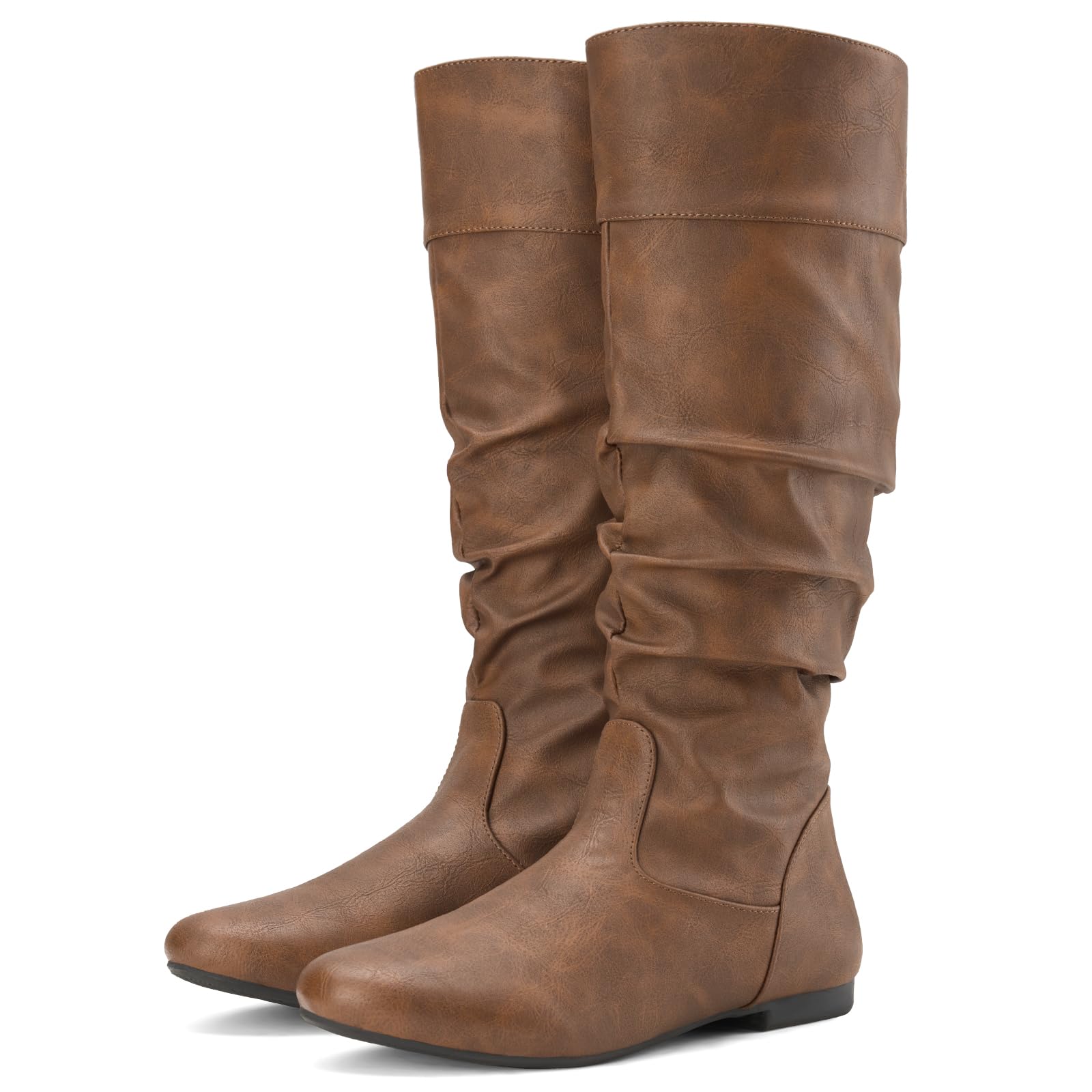 Photo 1 of **USED**
 Rollda Women's Slouchy Knee High Boots Pull On Flat Boots Side Zipper Fall Boots for Women Dark Brown Size 8