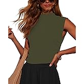 OMSJ Womens Mock Turtleneck Tank Tops Slim Fitted Sleeveless Crop Top Stretchy Summer Casual Trendy Side Ruched Shirts