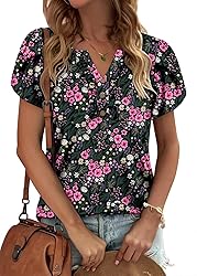 KISSMODA Women's Tunic Tops Casual V Neck Short