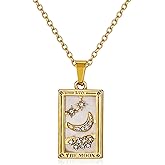 immerFancy Tarot Card Necklace for Women, 18K Gold Plated Stainless Steel Vintage Lucky Charm Square Zodiac Pendant Talisman Amulet Necklaces Mystic Jewelry Spiritual Gift