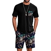 LecGee Mens Hawaiian 2 Piece Summer Outfits Short Sleeve Shirt and Floral Print Shorts Sets Beach Vacation Clothes for Men