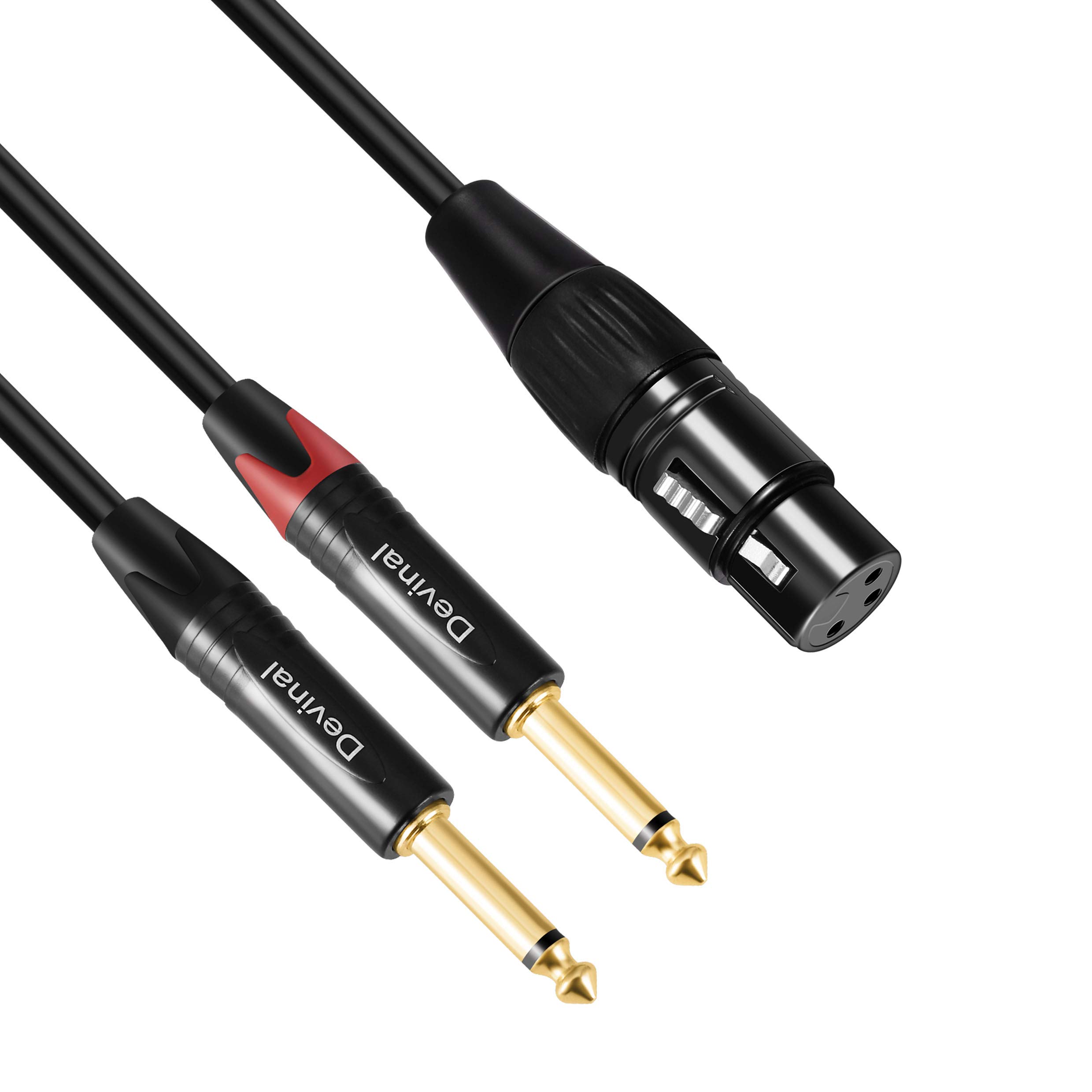 Photo 1 of Devinal XLR Female to Dual 1/4 Microphone Y Splitter Cable, XLR Female to Double Quarter inch 6.35mm Mono TS Plug Braided Shielded Mic Microphone Audio Converter Adapter 6 Feet 1.8m