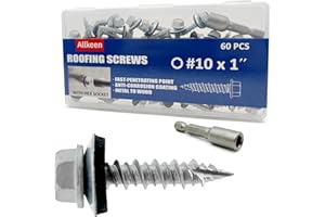 Allkeen #10 x 1 Hex Head Sheet Metal Roof Screws, Rustpert Coating Metal to Wood siding Screws, 60 Pieces