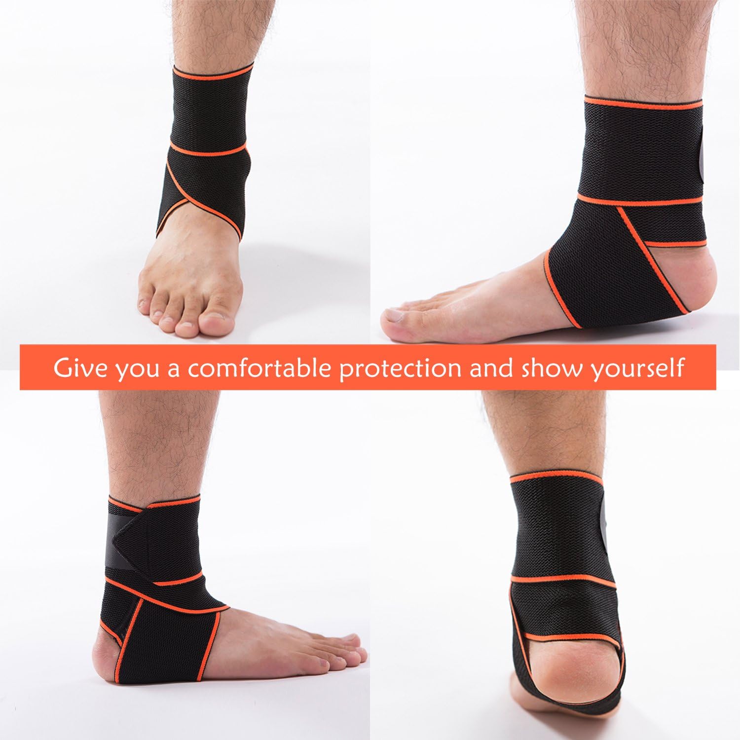 LOKEP Ankle Brace Breathable Ankle Support Adjustable Ankle Stabilizer with Compression Wrap Support, Suitable for Men & Women, Sports -One Size Fits All（Orange） : Sports & Outdoors