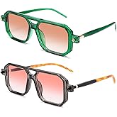 Hycredi Vintage 70s Flat Aviator Sunglasses Women Men Trendy Square Shades Retro Stylish UV400 Sun Glasses