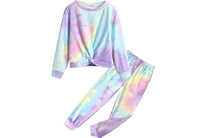 Arshiner Girls 2 Piece Outfits Fashion Twist Front Tracksuit Long Sleeve Pullover Sweatshirt Sweatpants Jogger set Sweatsuit