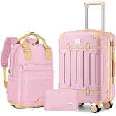 LARVENDER Expandable Carry on Luggage Sets 3 Piece Suitcases Set, Pink | 22x14x9 Airline Approved, Expands 2", 360&deg; Spinner Wheels, TSA-Approved Lock, Lightweight ABS Hardshell, Backpack Set
