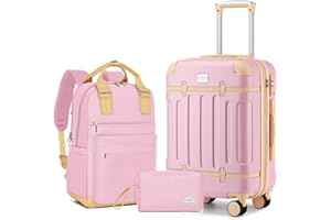 LARVENDER Luggage Sets 3 Piece Expandable Carry on Luggage 22x14x9 Airline Approved Hardshell Suitcase with Wheels TSA Lock, Lightweight Suitcase Set for Women with Travel Backpack, Pink