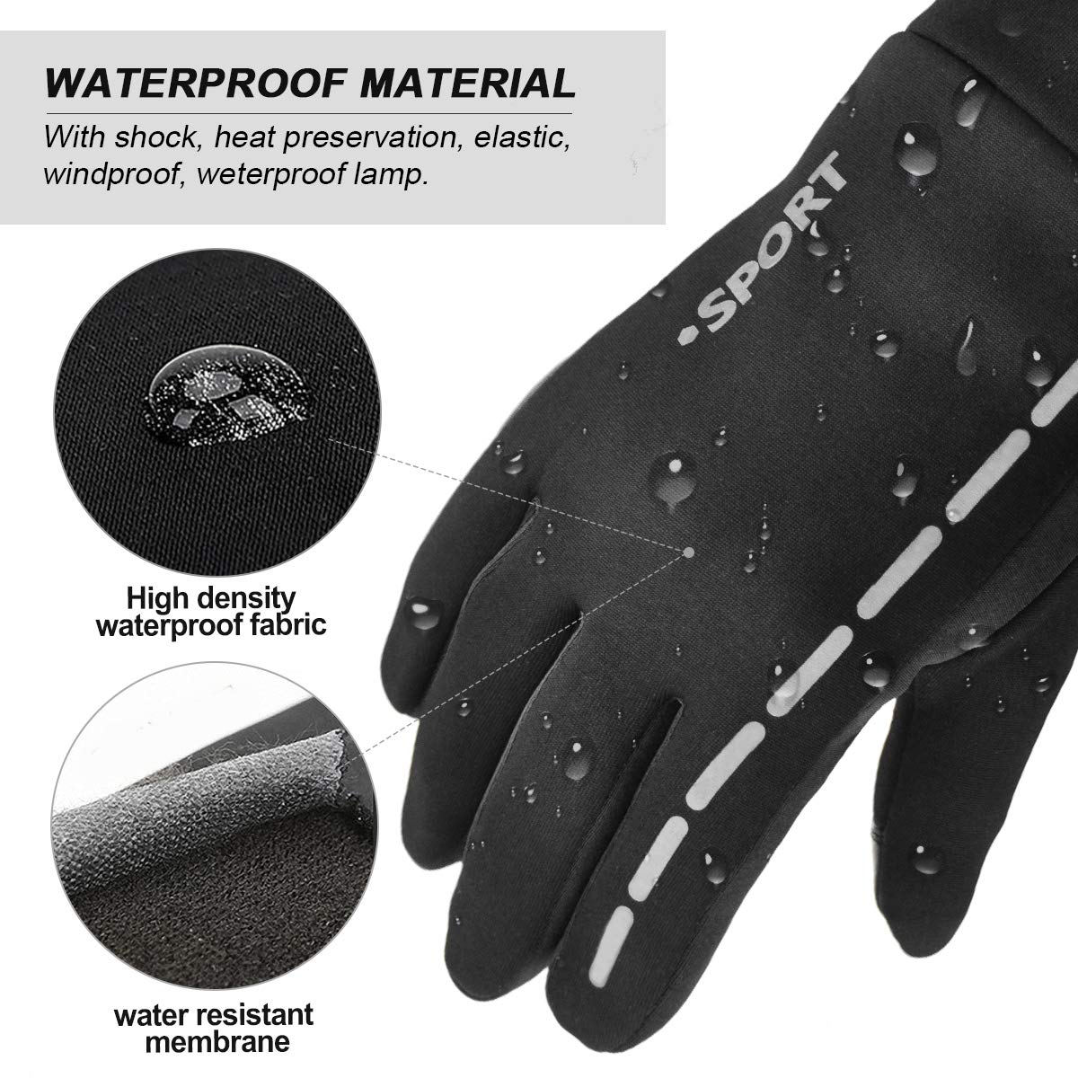Reflective Design Running Gloves, Full Finger Touchscreen in Winter Outdoor Gel Bike Thin Gloves, Waterproof and Windproof Warm Gloves for Men Women