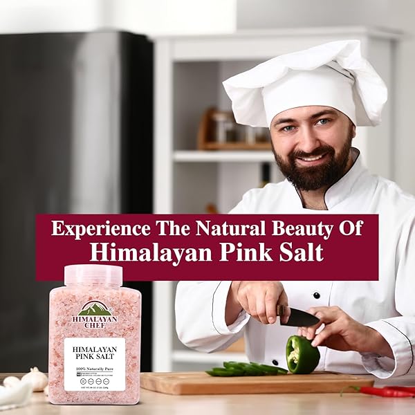 HIMALAYAN CHEF PINK HIMALAYAN SALT COARSE GRAIN, 5 LBS PLASTIC JAR – PURE, NATURAL, KOSHER, MINERAL-RICH, IDEAL FOR GRINDER REFILLS, COOKING, SEASONING