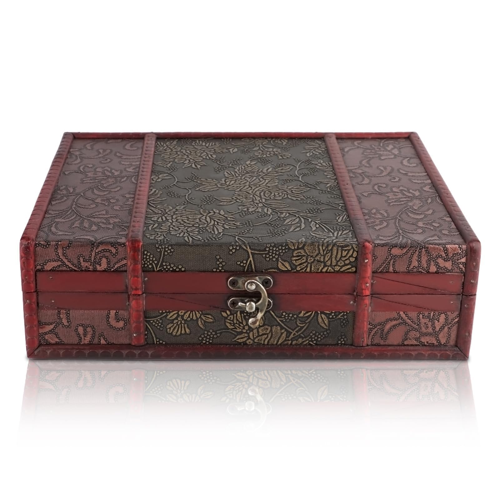 Photo 1 of Vintage Wooden Storage Box with Lid and Alloy Lock for Jewelry Keepsake Bible Book and Home Decor, 11 x 8.5 x 3.2in Decorative Storage Box Memory Box Wooden Chest Box Decorative Storage Keepsake Box