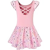 DANSHOW Ballet Leotards for Girls Dance Skirted Leotard Kids Ballet Tutu Dress Toddler Shiny Ruffle Sleeve Dancewear