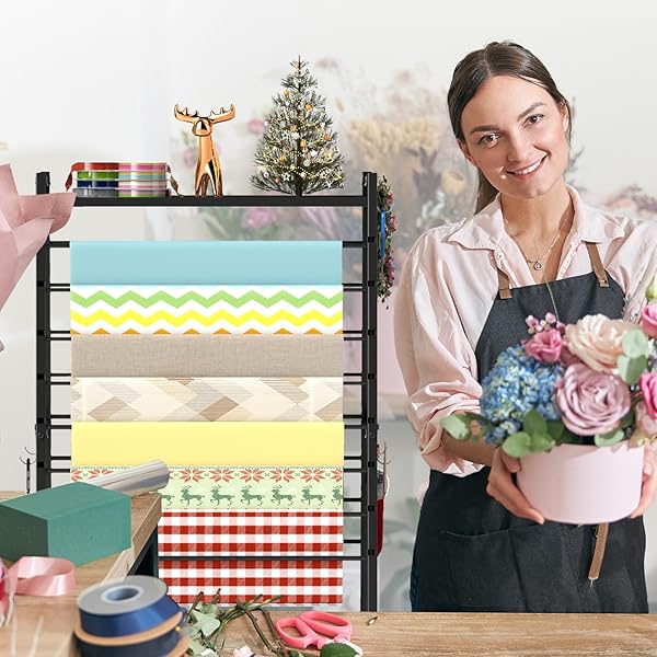 YAGEANNL RIBBON HOLDER-RIBBON ORGANIZER, DOUBLE-SIDED RIBBON HOLDER ORGANIZER RACK,LARGE CAPACITY ROLLING GIFT WRAP RACK RIBBON ORGANIZER FOR CRAFT ROOM