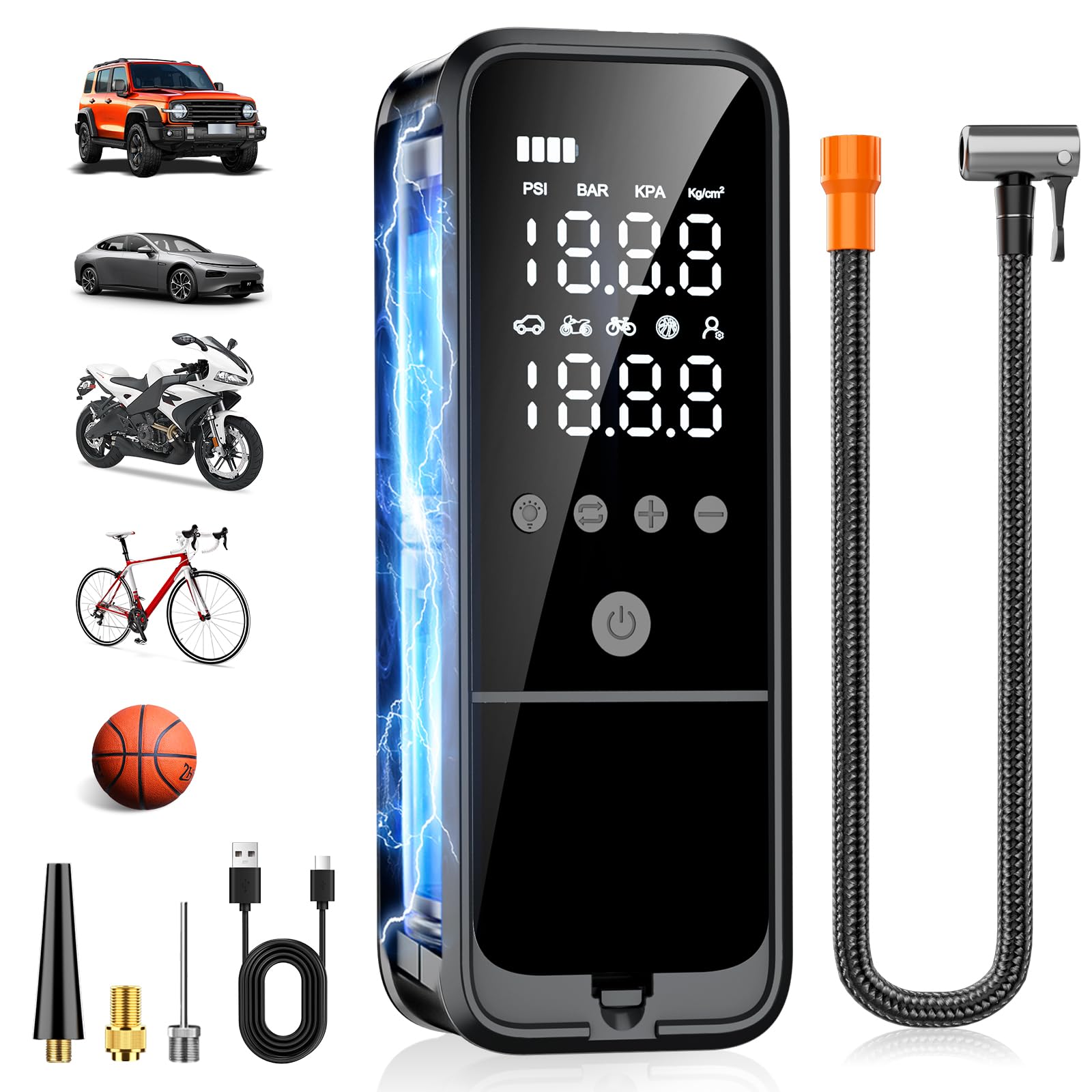 Photo 1 of KZKB Tire Inflator Portable Air Compressor, 160 PSI Air Pump for Car Tires with Digital Pressure Gauge, Bike Tire Pump with LED Light Portable Tire Inflator for Car, Bike, Motorcycle, Ball
