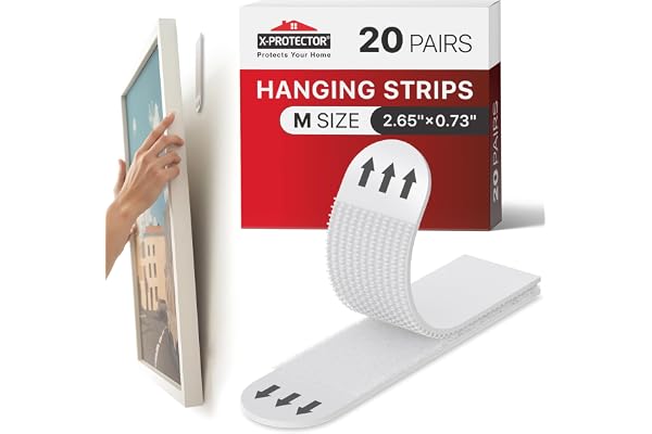X-Protector Picture Hanging Strips - 20 Pairs Damage Free Picture Hangers - Self Adhesive Hangers Without Nails - Heavy Duty