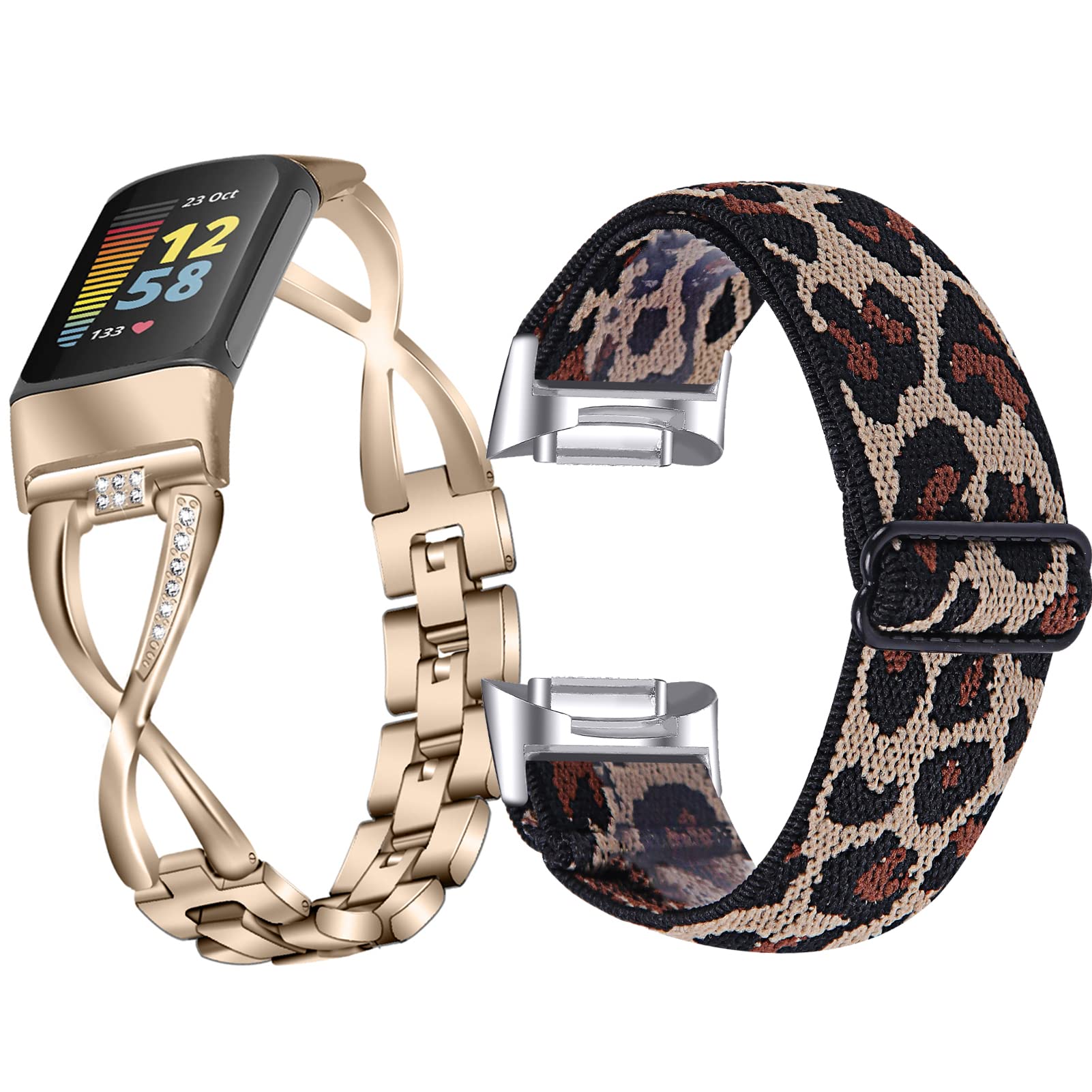 Gimuk Compatible with Fitbit Charge 5/6 Band Strap Metal Stainless Steel Adjustable Bling Rhinestone Replacement Strap Wristband for Women Girls Bracelet for Charge 5/6 Fitness Tracker