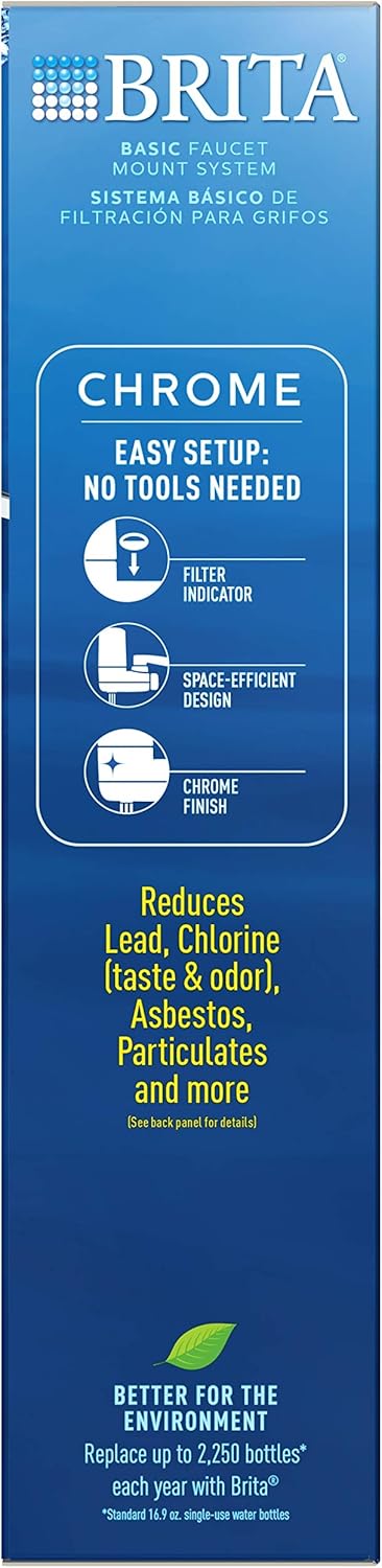 Brita 10060258356189 35618 Tap Water Filtration System (Fits Standard Faucets, Single Unit, Chrome w/Indicator - Kitchen Countertop Water Filters - 