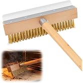 Reallnaive 1 Pack 37 Inch Wood Handle Pizza Oven Brush with Scraper | Outdoor Pizza Oven Cleaning Brush Tool, Aluminum Threaded Tip, Brass Bristles with Steel Scraper