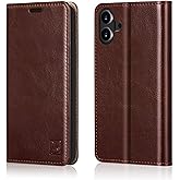 Belemay Leather Wallet Case Compatible with iPhone 17, Premium Cowhide Leather Two-Tone Effect, RFID Blocking Card Holders, Shockproof TPU Shell, Kickstand, Protective Flip Cover, 6.3", Brown
