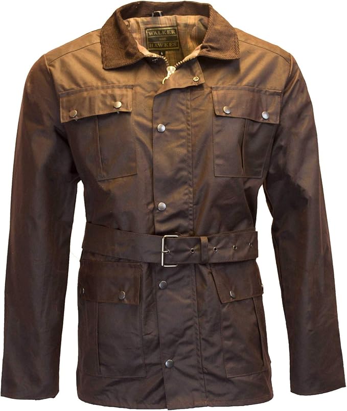 Walker & Hawkes Mens Belted Waxed 4 Pocket Motorcycle Waterproof