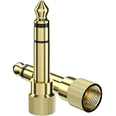 6.35mm to 3.5mm Audio Adapter, Gold Plated Screw-On Stereo Adapter for Compatible Devices (2Pcs) - Check Compatibility Before Use