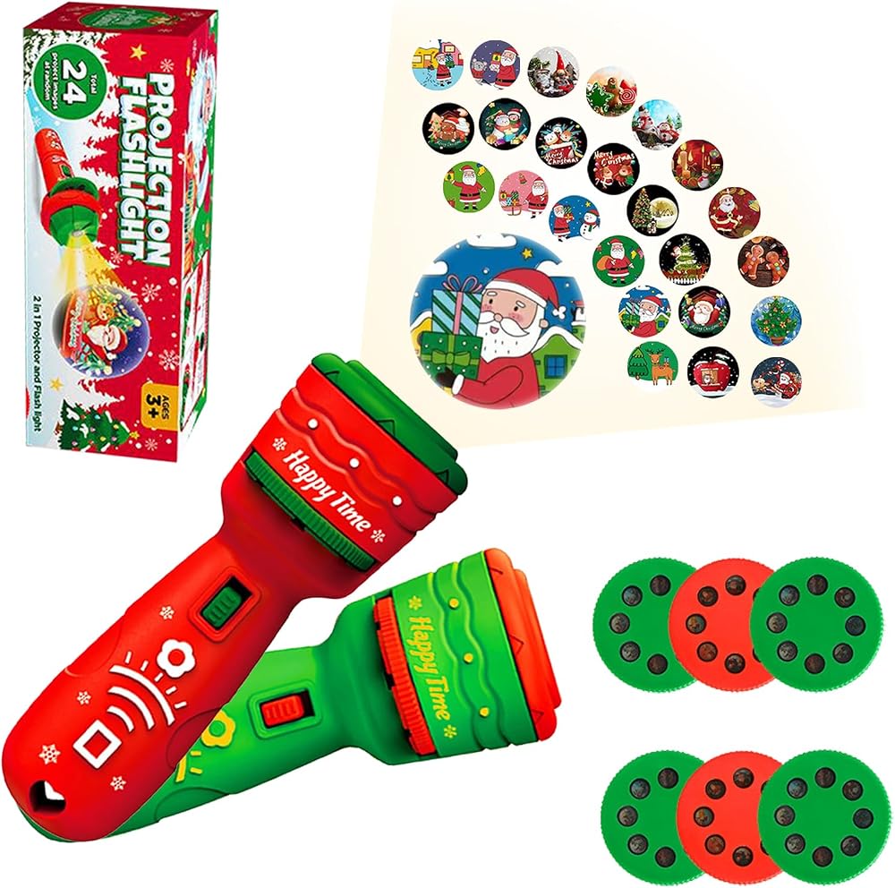 POPOYU Christmas Projector Torch 24 Patterns Kids Sleep Story Flashlight Xmas