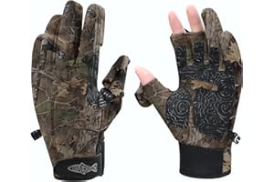 Riverruns Flexible Fishing Gloves Fleece Lining Windproof Ice Fishing Gloves Water-Repellent Touchscreen 3 Cut Fingers