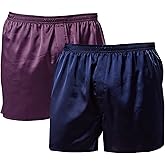 Mens Satin Boxer Shorts Silk Sleep Shorts Silk Boxers Pajama Shorts Bottoms Underwear Button Fly (2P/Blue+Purple, X-Large)