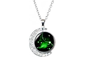 DEQIYIJI Zodiac Necklace Jewelry Birthday Gifts Astrology 12 Constellation Horoscope Sign Galaxy Crescent Half Moon Pendant Necklace