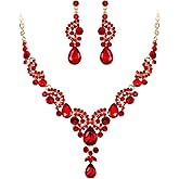 EVER FAITH Rhinestone Crystal Bridal Floral Wave Teardrop Necklace Earrings Set