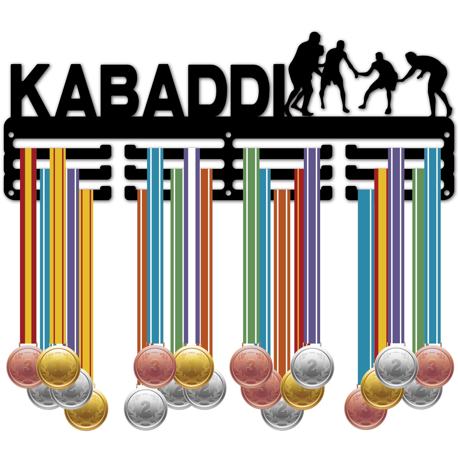 CREATCABIN Kabaddi Medal Holder Display Sports Medal Hanger Rack Wall Mount Frame Decor Hooks Hanging Awards Ribbons Metal Hangers Organizer for Race Football Compete Tag Game Medalist 15.7 x 5.9Inch