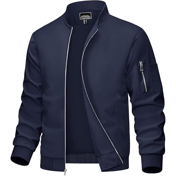 Men Full Zip Stand Collar Jacket Solid Color Long Sleeve