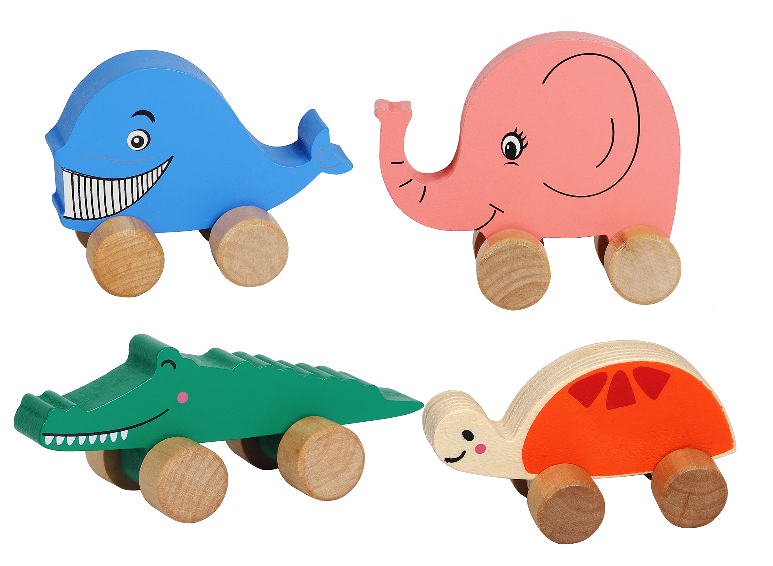 TOWO Wooden Cars for Toddlers - Animals on Wheels - Vehicles Sensory Grasping Motor Skill Toy –Push and Go First Trucks for Baby 12 Months 1 year old