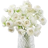 Quechoyz 24 Pcs Ranunculus White Fake Flowers, Faux Flowers Bouquet with Long Trimmable Stems for Wedding Home Decor, Artificial Flowers for Decoration Centerpieces Bridal Shower Arrangements