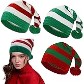Gvhntk 3 Pcs Christmas Knitted Elf Hats Santa Hats Beanie Crochet Christmas Hat with Pompom Xmas Winter Caps for Women Men