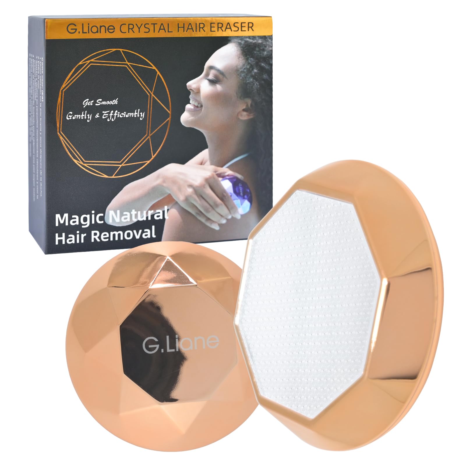 G.Liane Crystal Hair Eraser,Painless Nano Hair Removal and Exfoliation,Gentle Efficient Glass Hair Remover Device Without Waxing,Magic Epilator for Women and Men (Gold)