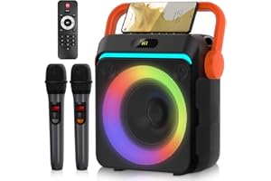 YUOIOYU Karaoke Machine with 2 Wireless Microphones, Portable Bluetooth Karaoke Speaker for Adults & Kids with Strobe Lights, Karaoke Microphone with PA System Supports TWS/USB/TF/REC/FM/AUX