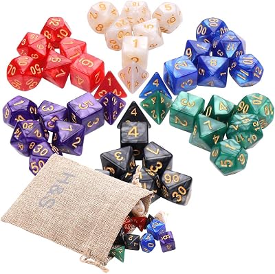 H&S 42 Pcs 7-Sided DND Dice Set 6 Colors Eco Acrylic D20 D6 D4 D8 D10