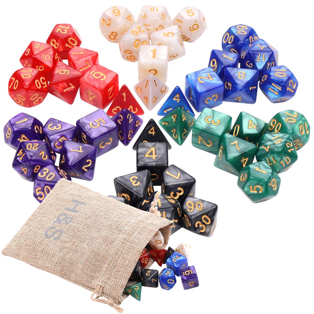 H&S 42pcs 7-Sided Polyhedral DND/D&D Dice (6 Sets) for Dungeons & Dragons, RPG, MTG Tabletop Games, D20 Starter Pack - Dice Set