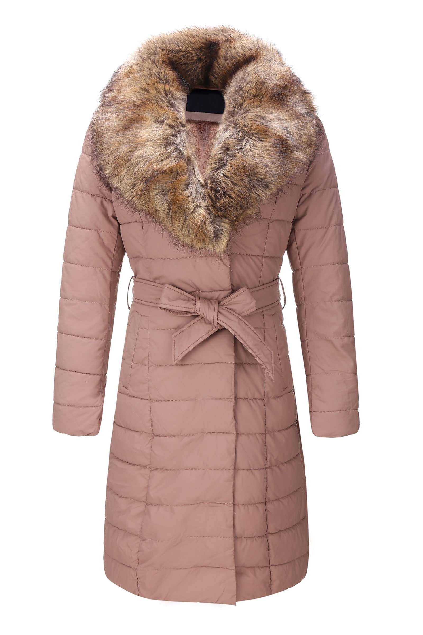 Photo 1 of ***MISSING HOODIE***Bellivera Women's Winter Puffer Jacket Cold resistant patchwork plush lining Coat with Removable Fur Collar Hooded and Belted 5528PINKS