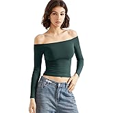 SUUKSESS Women Off Shoulder Double Lined Long Sleeve Shirts Basic Going Out Tops