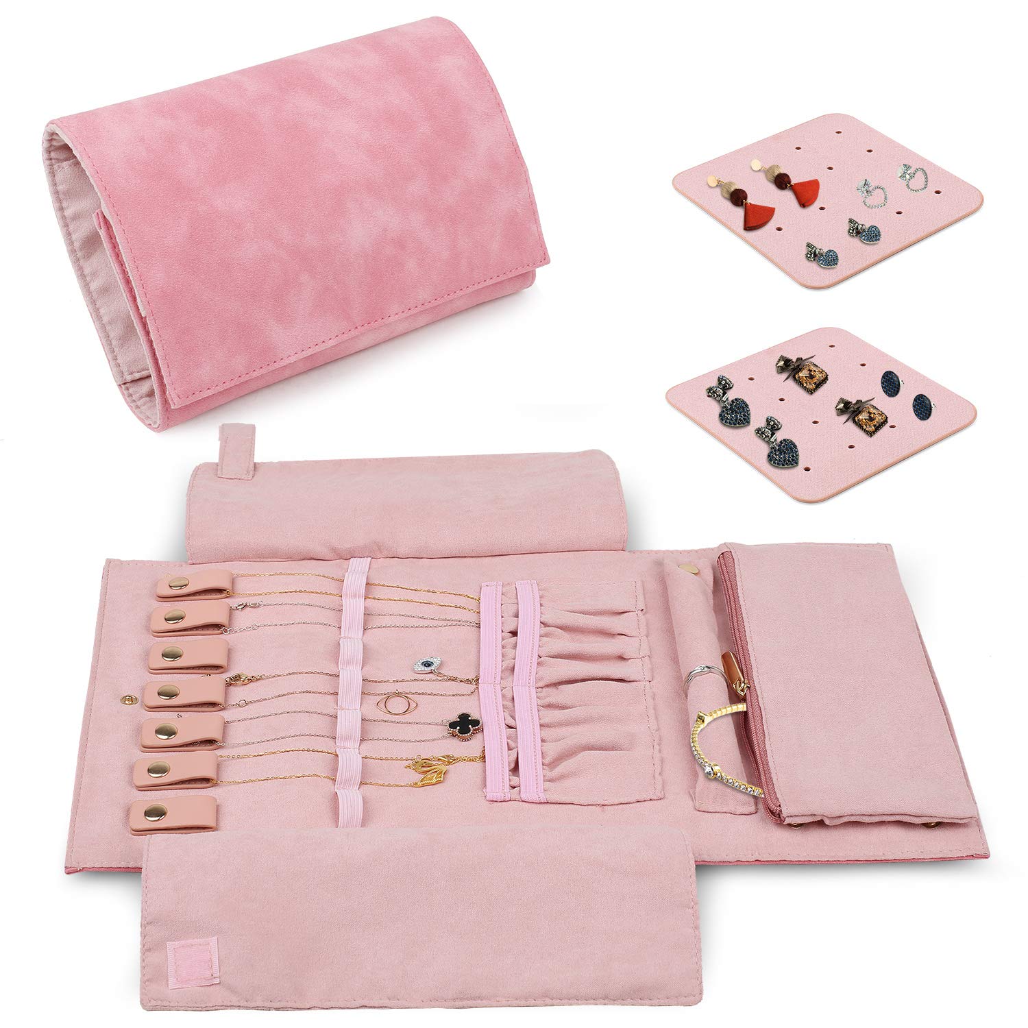 Bossjoy Travel Jewellery Organiser Roll Bag Tray Holder, Jewelry Jewellery Case Bag Storage Box for Necklace Earrings Rings Bracelets