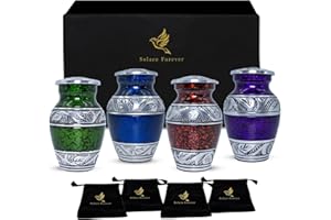 SOLACE FOREVER Mini Urns for Human Ashes Set - Keepsake Urn for Ashes - Small Urns for Adult Female & Male - Honor Your Loved One with Handcrafted Funeral Cremation Urn (Multicolor, Set of 4)