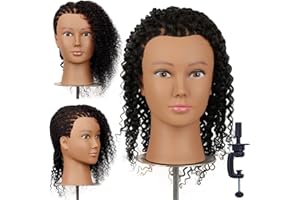 Newshair Mannequin Head 14"-16" 100% Human Hair Curly Hair Hairdresser Cosmetology Mannequin Manikin Training Head Hair and Free Clamp Holder