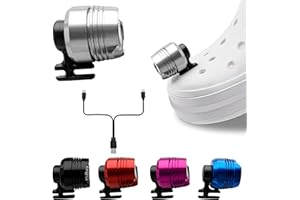 A AKEME Rechargeable Croc Lights, 2 Pack LED Croc Lights for Shoes, Waterproof Aluminum Alloy Croc Accessories, Croc Headlights for Boys, Girls, Men, Women, Adults, Kids (Silver)