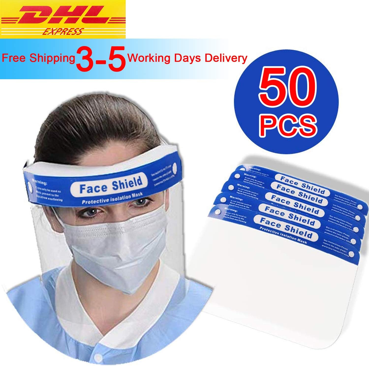 Safety Face Shield, 50 Pcs Reusable Adjustable Transparent Full Face Anti-spitting Protective Mask Hat Protect Eyes (3-5 Working Days for delivery)