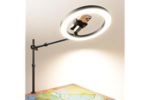 LUXSURE Ring Light Overhead Camera Phone Mount for Desk Tripod - 10" Ring Light with Stand for iPhone - Sturdy Selfie Ringlight with Clamp for Artist,Drawing,Video Recording,Live Streaming,Content Creation